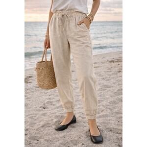 Anthropologie Social Standard Linen Blend Drawstring Pants EUC S Flax Color